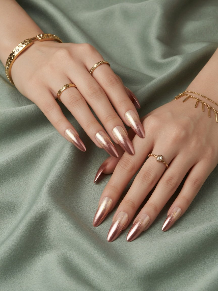 Rose gold ombre almond nails